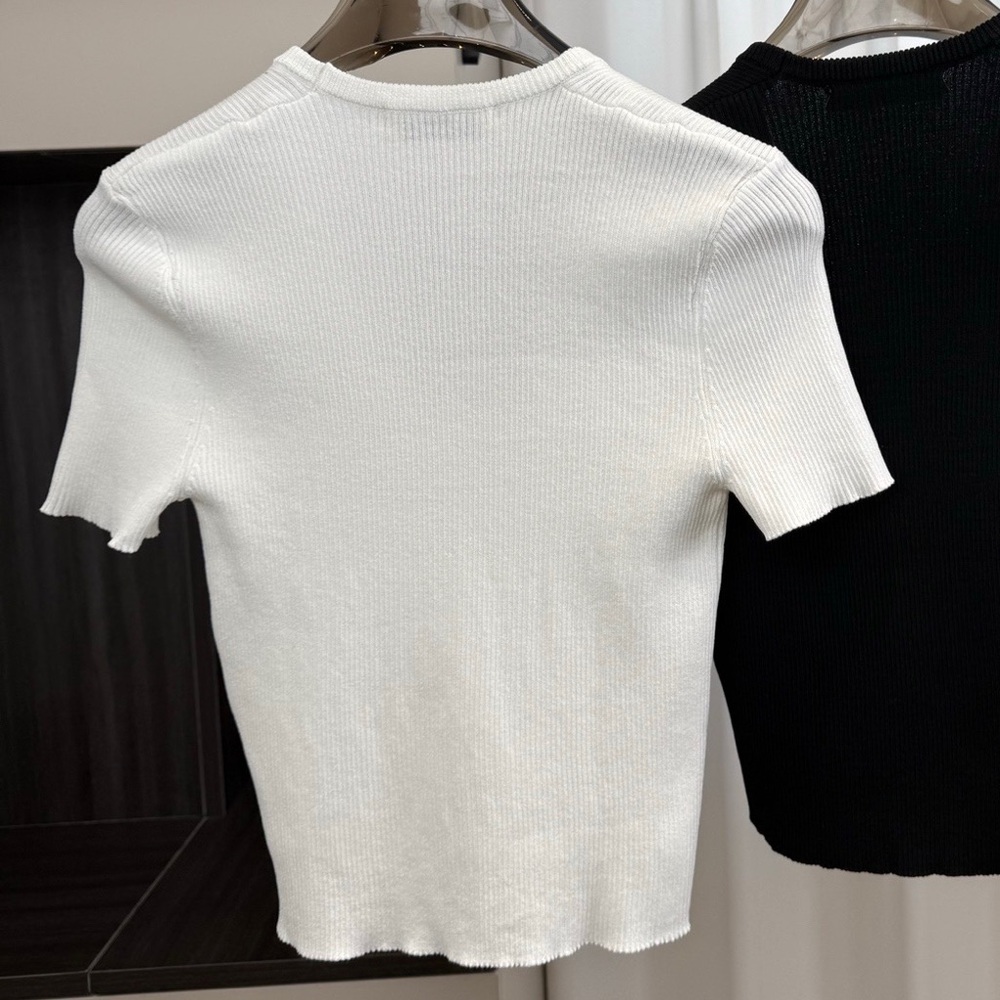 Miu Miu White Ribbed Scoop Neck Short Sleeve Tee - Picture 8 of 8